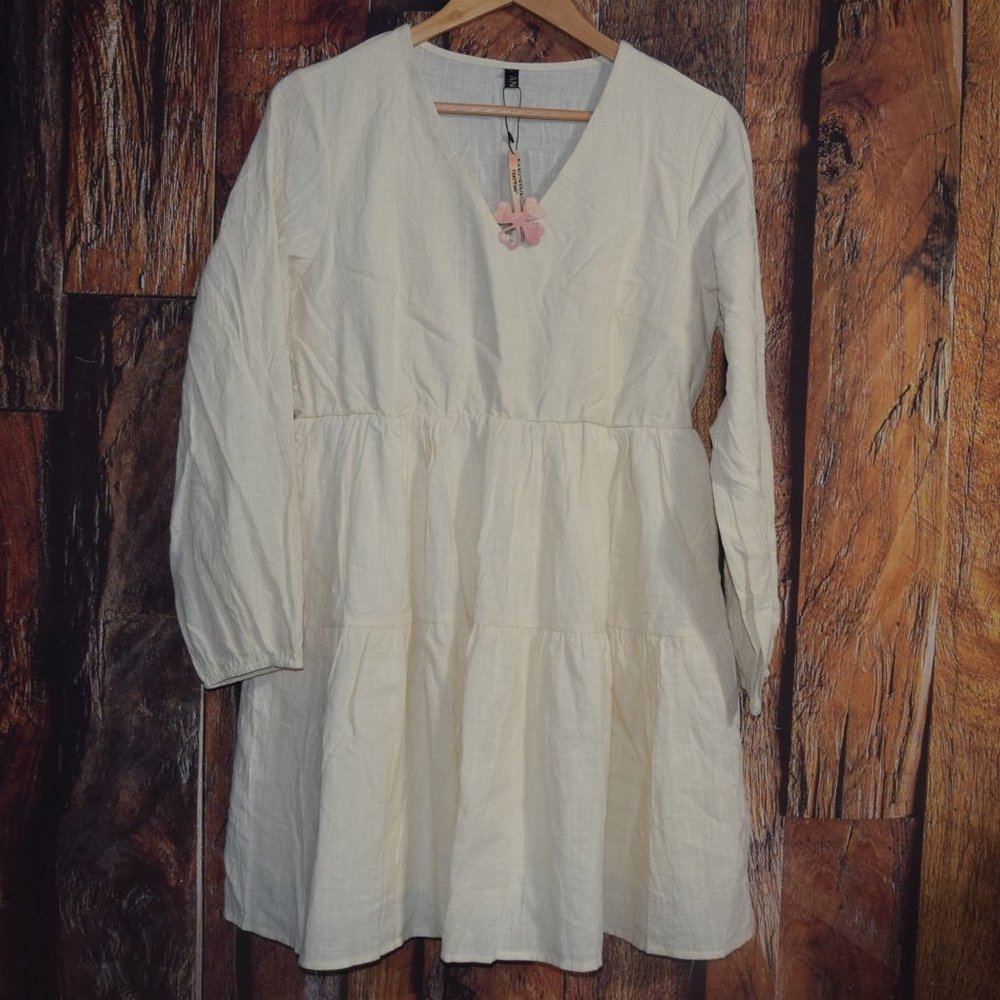 NEW WITH TAGS! FANCYINN Women's Sz L Babydoll Tiered Ruffle Shirt Dress